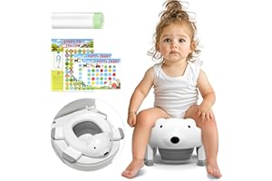 BUNWAG Portable Potty Training Toilet for Toddler Travel, Foldable Potty Seat for Boys Girls, Kids Portable Potty for Indoor and Outdoor with Potty Training Chart, Trash Bags and Storage Bag