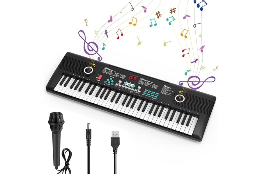 61 key keyboard Piano, Portable Electronic Digital Piano, Built In Dual Speakers, External Microphone, Power Plug, Rich Teaching Content, Multi-Functional Electronic Piano Suitable For Beginners