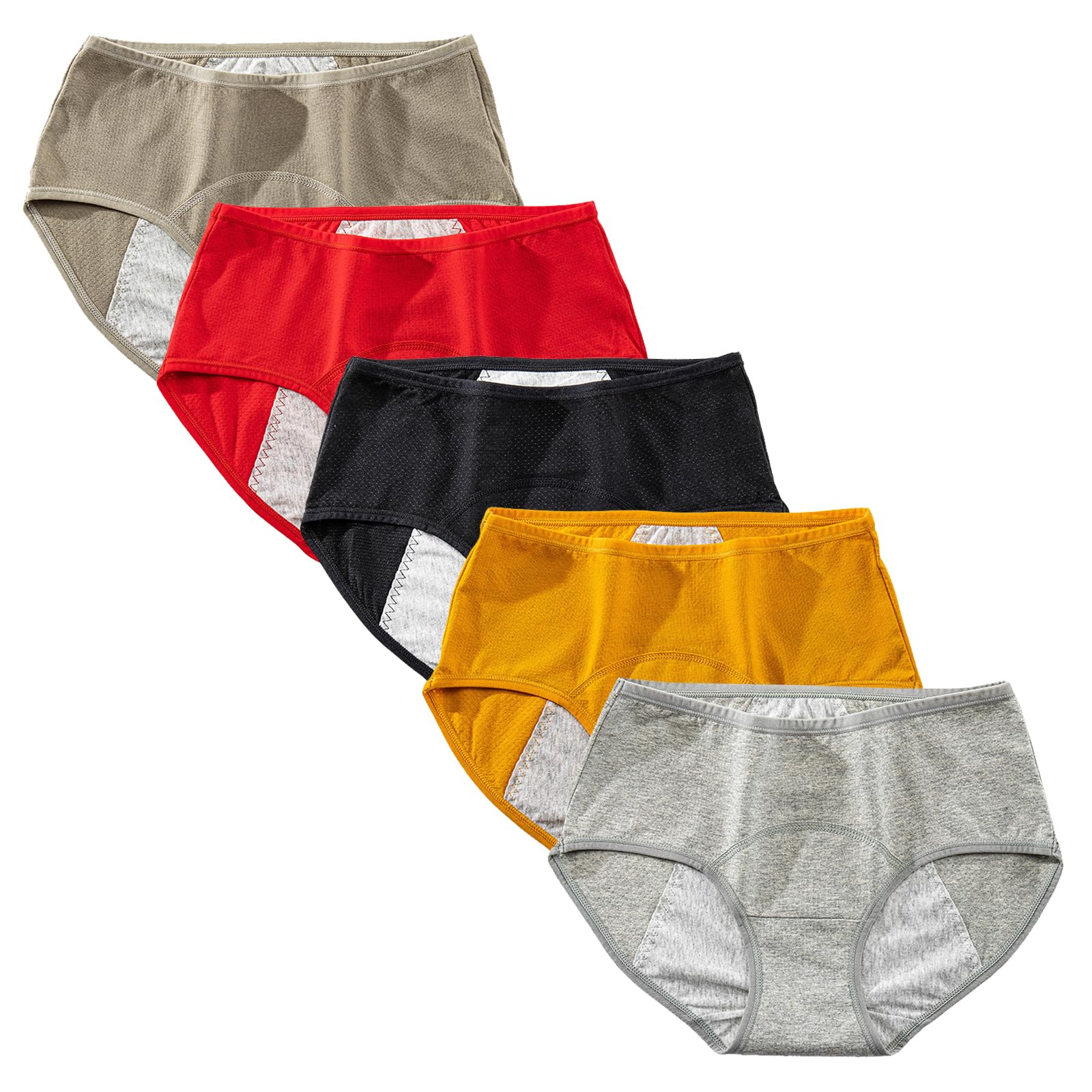 Anntry Teenager Girl's Breathable Cotton Period Panties Pack of 5pcs Menstrual Heavy Flow Leak-Proof Underwear Briefs (M, Colors-2)