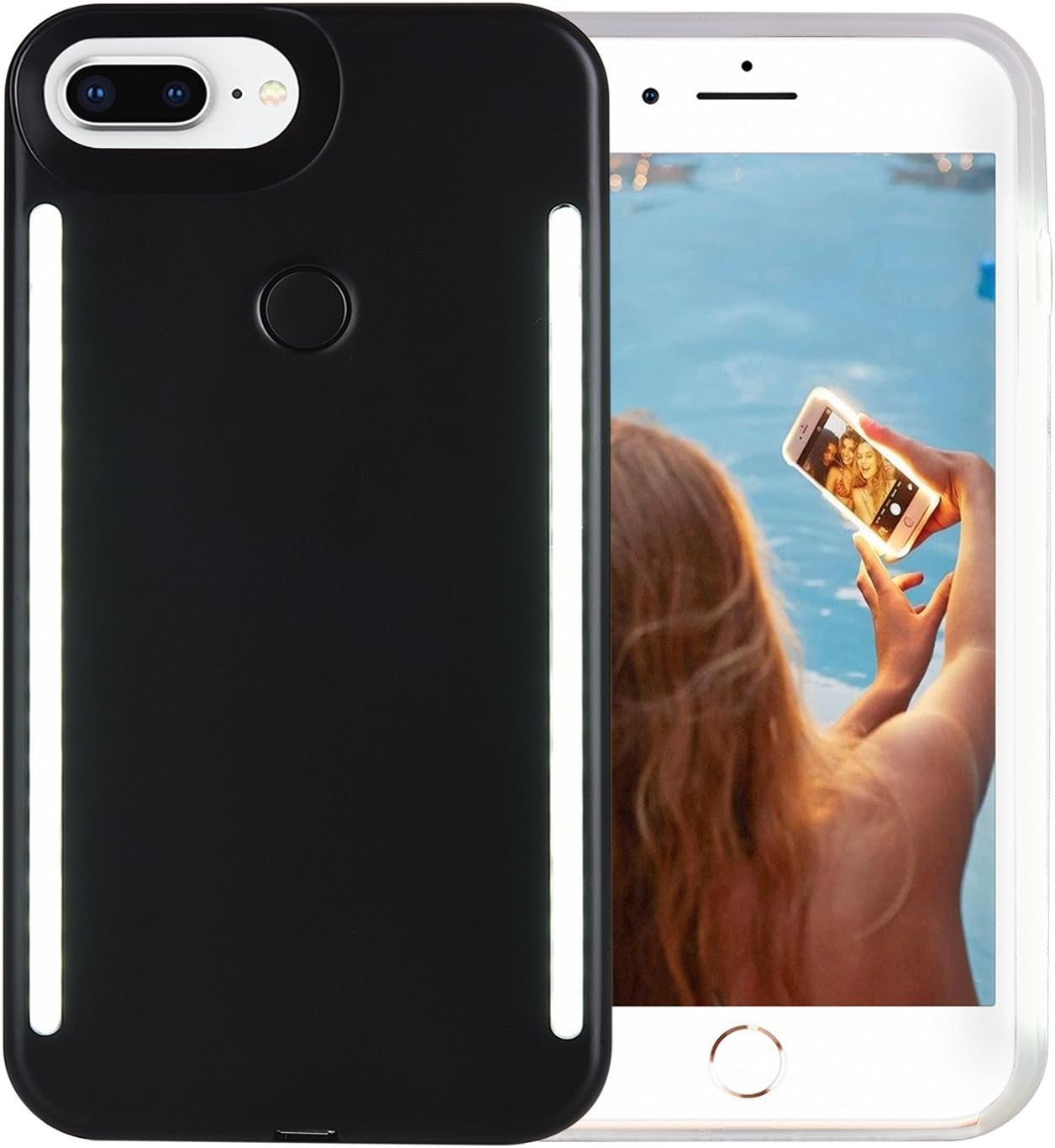Wellerly iPhone 8 Plus Case, iPhone 7 Plus Case, iPhone 6/6s Plus Case, LED Illuminated Selfie Light Up [Rechargeable] Luminous Flashlight Cellphone Case Cover for iPhone 8/7 / 6/6s Plus (Black)