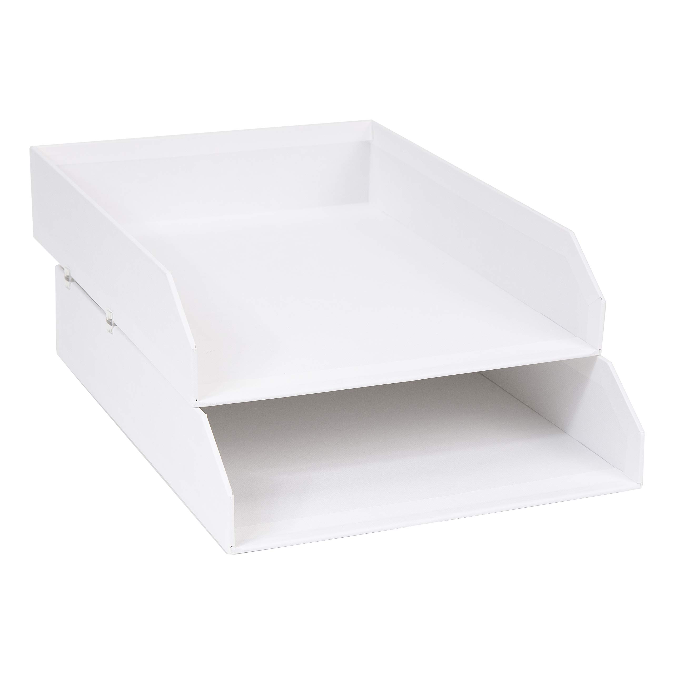 Bigso Box of Sweden Set of 2 Letter Tray for the Office - Stackable Desk Storage Box, for Papers, Documents etc - Two-Tier Fibreboard Filing and Storage Box System - White