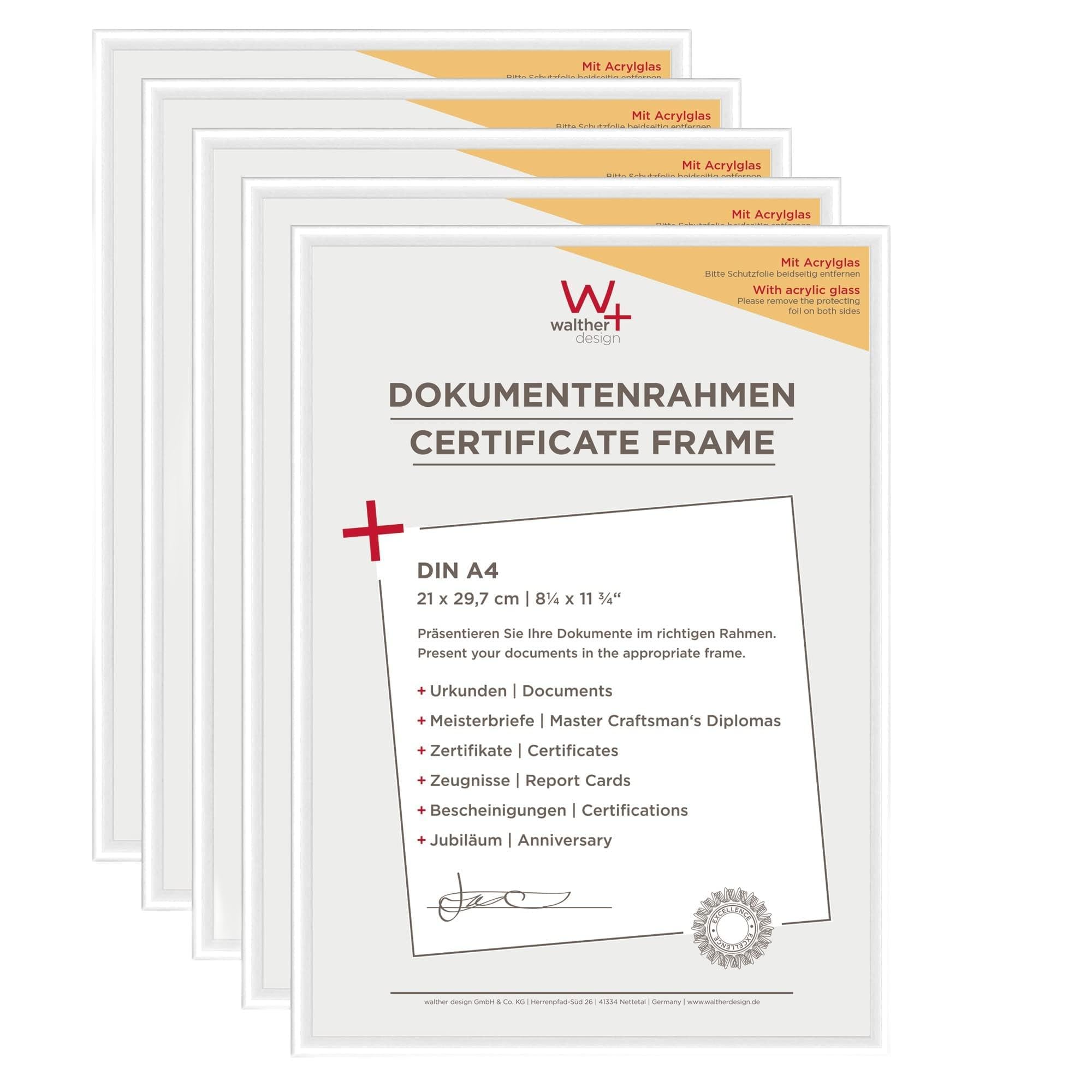 walther Design Picture Frame White 21 x 29,7 cm (DIN A4) with Art Glass 5-Pack, New Lifestyle Plastic Frame KVX130W5 — image 1