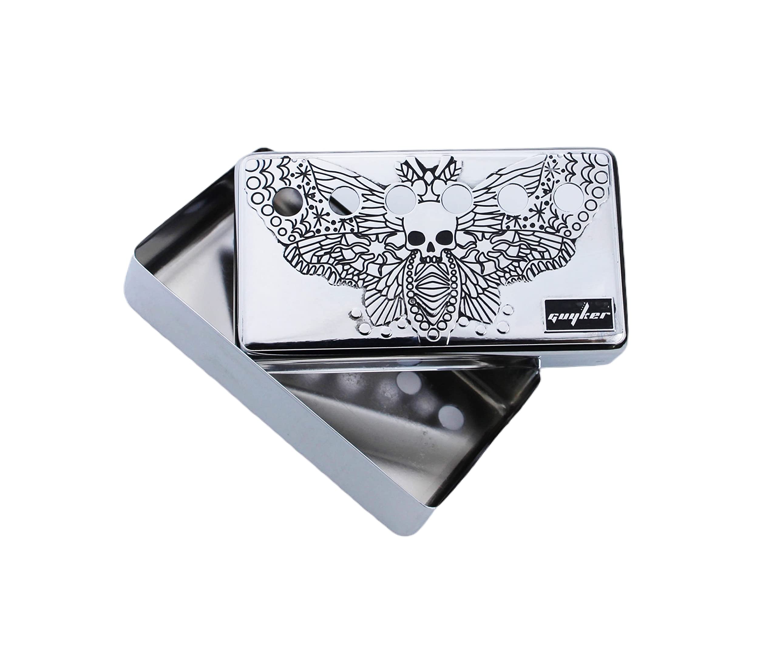 Guyker Humbucker Pickup Cover (50mm/52mm Pole Spacing) – Cupronickel Bridge and Neck Pickups Frame Set Replacement Parts for Les Paul LP Style Electric Guitar, Skull Wing Style, Chrome