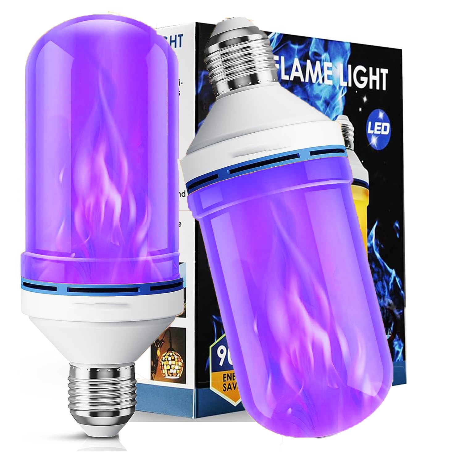 Photo 1 of Upgraded LED Purple Flame Light Bulbs, 4-Mode Flickering Light Bulbs with Gravity Sensor, E26 Fire Light Bulb for Porch Party Patio Home Halloween Christmas Indoor Outdoor (Purple, 2)