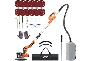 VBSD Drywall Sander, 12A 800W Electric Sander with Vacuum Attachment, 5 Variable Speed 800-1900RPM, Popcorn Ceiling Removal Tool, Foldable & Extendable Handle, LED Light, Wall Sander for Popcorn Ceiling