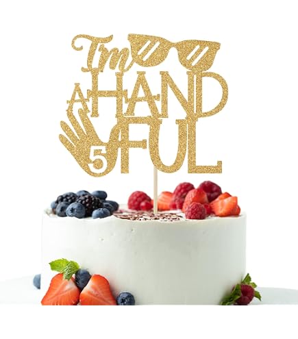 Officially A Handful 5 Cake Topper - 5th Birthday Decor For Boy Or Girl, High Five Theme - View #3