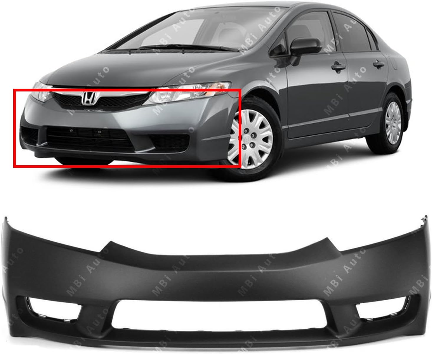 Amazon Com Mbi Auto Primered Front Bumper Cover Fascia For 2009 2010 2011 Honda Civic Sedan 09 10 11 Ho1000266 Automotive