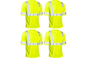 JaGely 4 Pcs Reflective Safety Shirts Short Sleeve High Visibility Hi Vis T-shirts for Construction Work with Front Pocket
