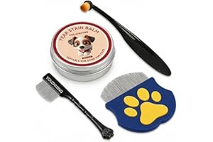 youzhixing 4-in-1 Tear Stain Remover Kit for Dogs & Cats - 1oz Natural Eye Balm with Pro Application Brush & 2 Stainless Stee