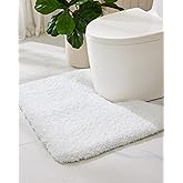 ILANGO White Toilet Rugs U Shaped 22" × 24" Non Slip & Super Absorbent Extra Thick Soft, Washable Bath Mats for Bathroom Floor, Microfiber Plush Shaggy Contour Bath Rugs for Toilet,Dry Quick
