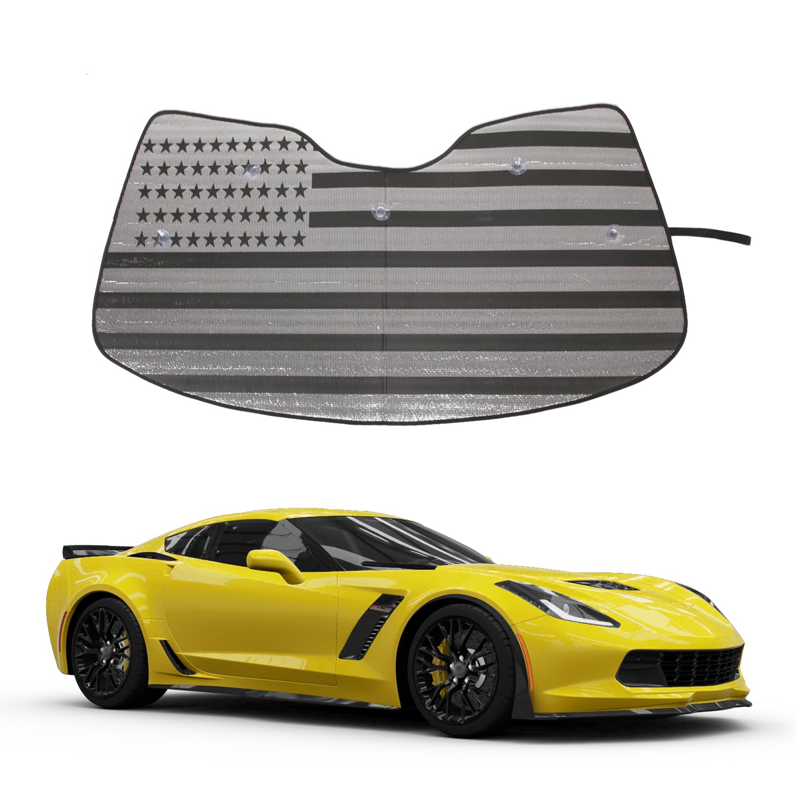 Photo 1 of Windshield Sunshade for Chevrolet Corvette C7 2014-2019 Front Window Sun Shade Foldable Reflective Sun Visor Custom Sunscreen UV Blocker Privacy Protector HeatShield Keep Your Car Cooler (Black)