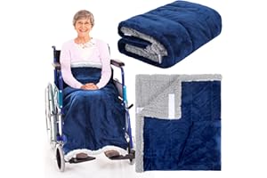 Mindsoft Christmas Wheelchair Blanket with Pouch Warm Soft Flannel Blanket 42.13 x 35.83 Inch Lap Blankets for Elderly Cozy Wheelchair Cover for Holiday Winter Leg and Lower Body Gifts (Purplish Blue)