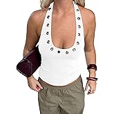 KIGRAD Women Y2k Punk Grommet Eyelet Halter Neck Crop Tank Tops Slim Fitted Sleeveless Backless Grunge Summer Shirts