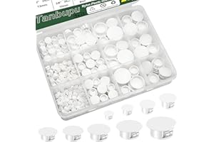 Tanbupu 200Pcs 9 Sizes Nylon Plastic Hole Plugs 1/5" 1/4" 5/16" 3/8" 1/2" 5/8" 3/4" 7/8" 1"Round Hole, Flush Type Panel Knockout Locking Plugs,Screw Covers for Furniture Cabinet Insert End Caps(white)