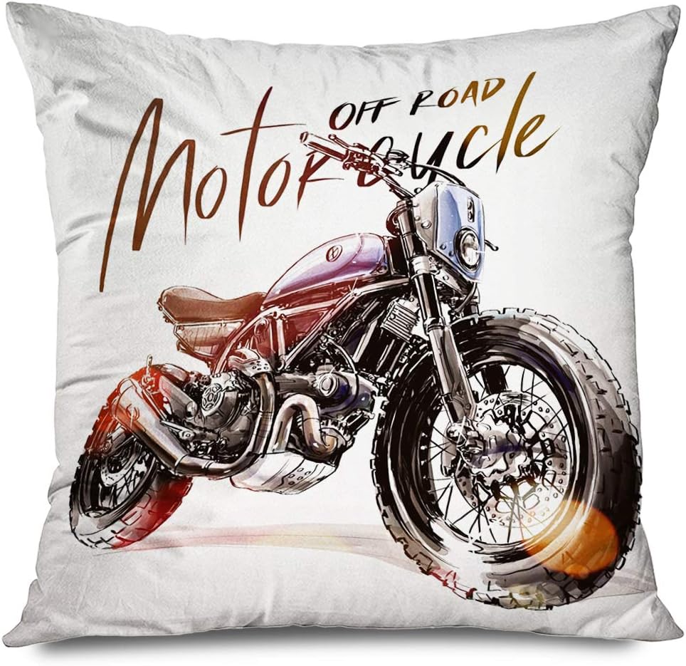 Ahawoso Throw Pillow Cover Square 16x16 Inch Ink Graphic Motorbike Off Road Motorcycle Hand Sketch Front Vintage Bike Motor Retro Race Tough Decorative Pillowcase Home Decor Pillow Cushion Case