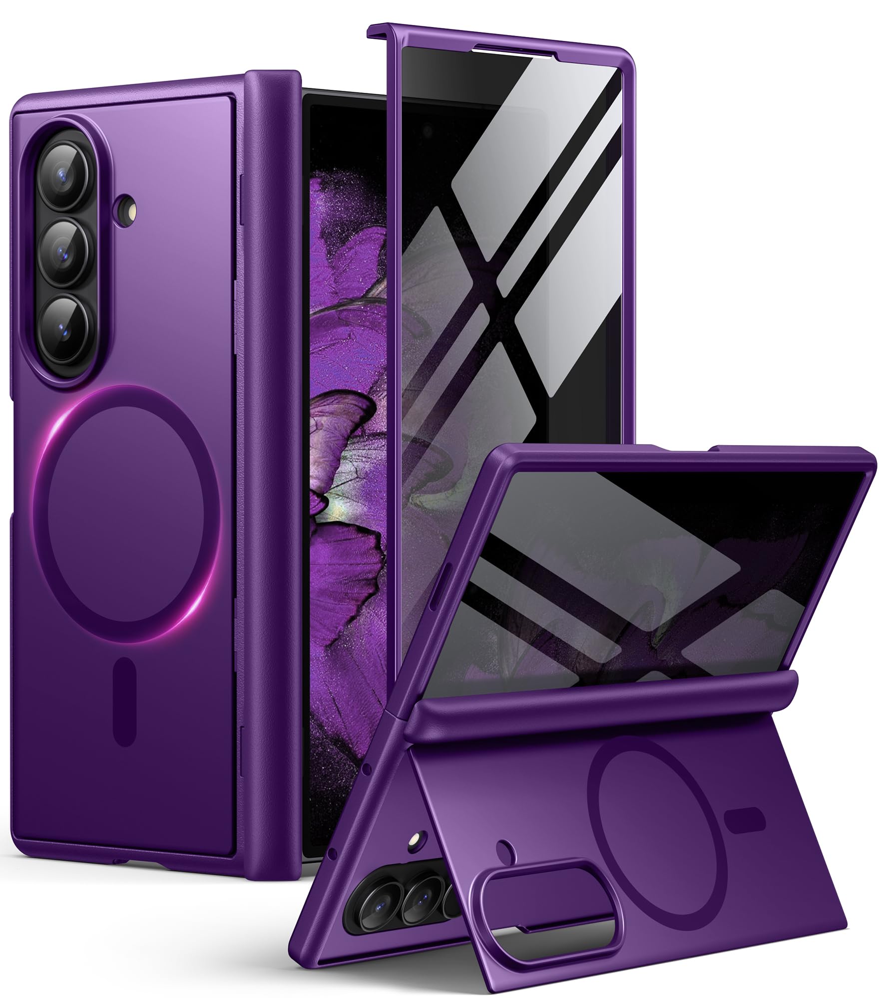 Photo 1 of BERFY for Samsung Galaxy Z Fold 7 Case with Privacy Screen Protector, [Compatible with MagSafe][Anti Spy] Built-in Hidden Kickstand, Full-Body Shockproof Slim Phone Case for Z Fold 7, Purple