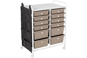 Honey-Can-Do Honey Can Do 12-Drawer Metal Rolling Storage Cart with Side Pockets CRT-09104 White