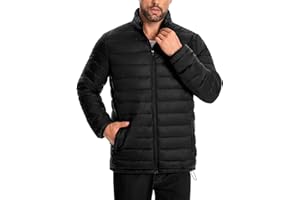 WHN Men's Puffer Jacket Lightweight Winter Waterproof Windproof Stand Collar Full Zipper Coat with 3 Pockets