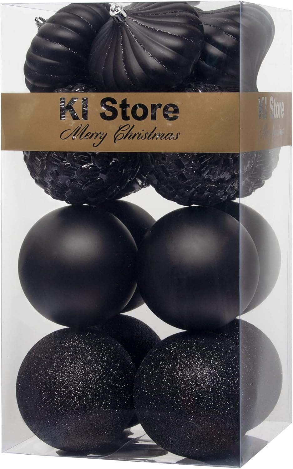 Ornaments - KI Store Large Christmas Balls Black 4-Inch 16pcs Shatterproof Christmas Tree Ball Ornaments Decorations for Halloween Xmas Trees Wedding Party Home Decor
