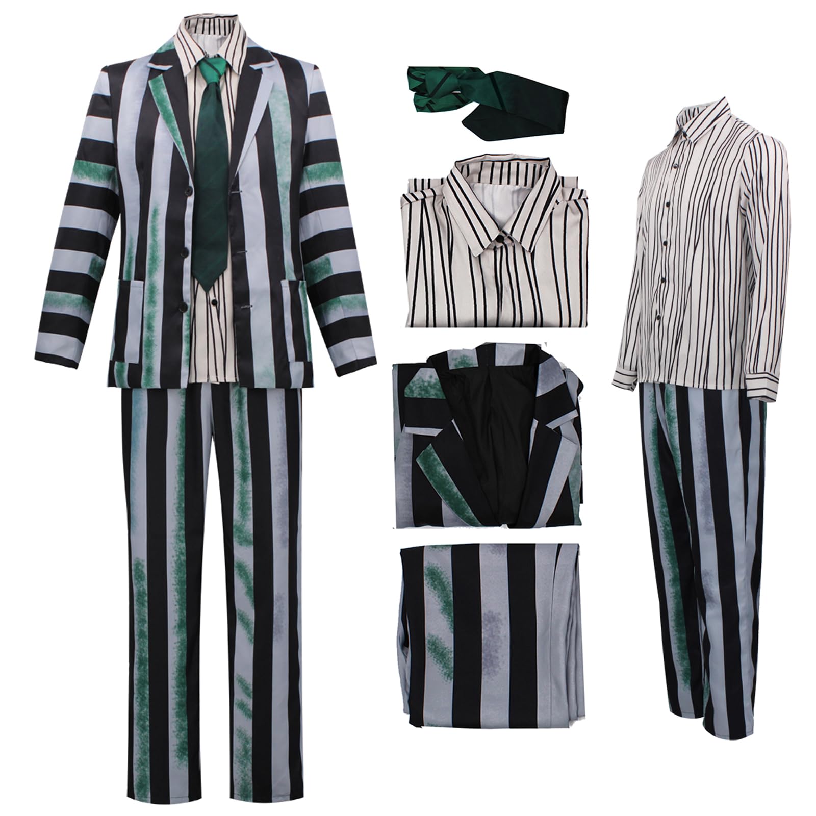 Black and White Striped Suit Men 80s Costume Spooky Halloween Costumes for Men Scary Halloween XS