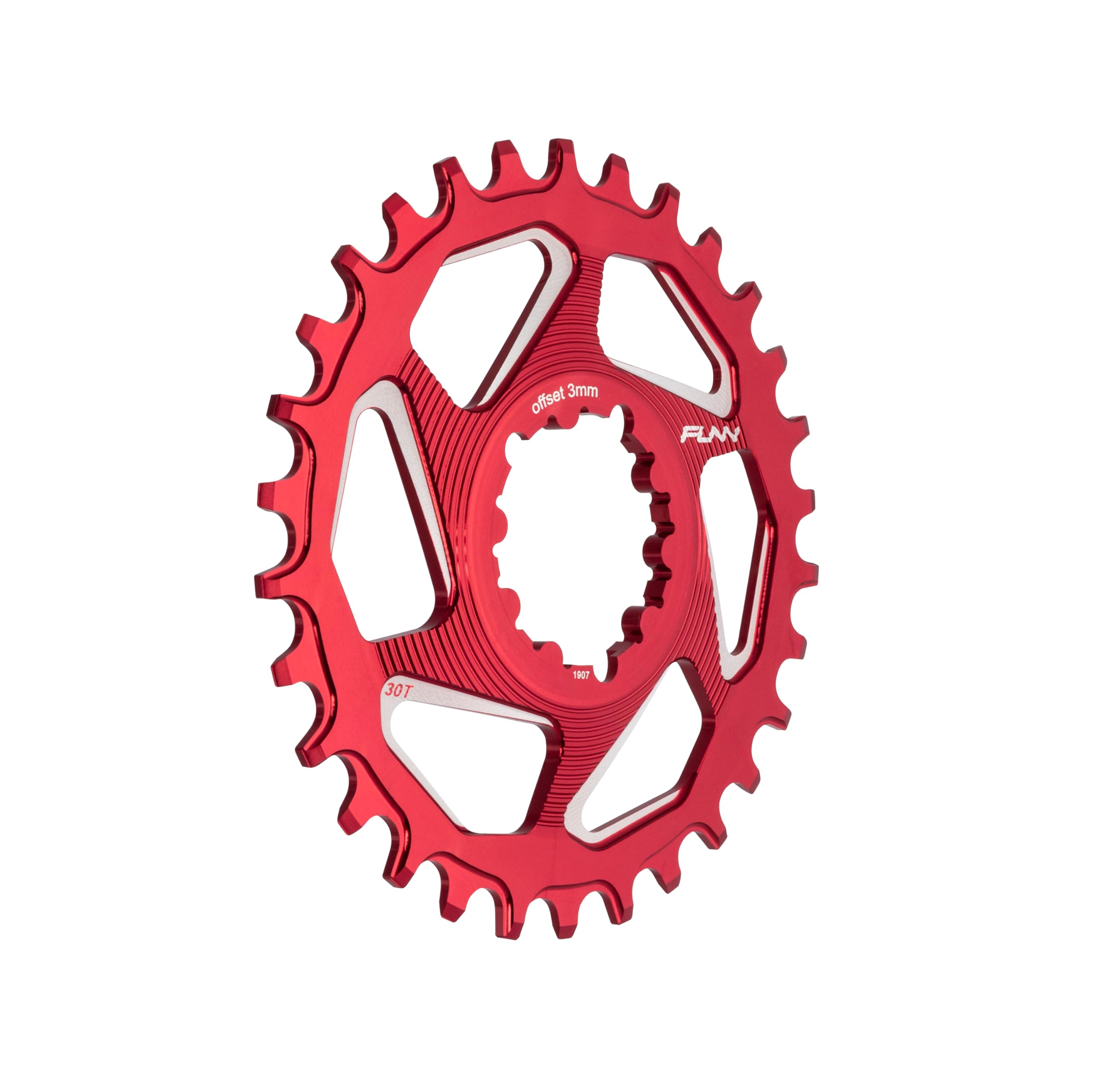 Funn Solo DX Narrow Wide Chainring for 9 10 11 12 Speed Chain, Fits SRAM Direct Mount Interface Crankset, 3mm Offset, Single Speed Bike Chain Ring for MTB, BMX Bike and Road Bike (30T, Red)