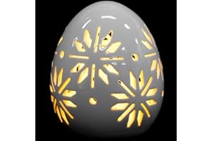 DIYEAH Easter LED Ceramic Egg Table Lamp White Porcelain Easter Decor for Party and Table Lighting