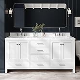 ARIEL Cambridge 72-inch Bathroom Vanity with Sink,Solid Wood, 1.5-inch Carrara White Quartz Countertop, Double Rectangular Po