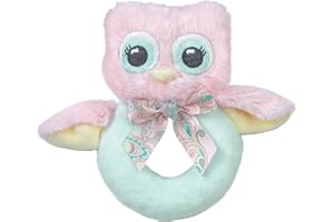 BEARINGTON COLLECTION Bearington Baby Lil' Hoots Plush Stuffed Animal Pink Owl Soft Ring Rattle - 5.8" Baby Rattle Newborn Toy