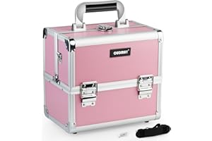 OUDMAY Makeup Case - Professional Portable Aluminum Cosmetics Storage Box With Locks and 2-Deck Folding Trays Pink Diamond