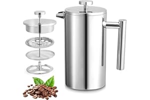 Miuly Small French Press Coffee Maker,12OZ/350ML Stainless Steel Insulated Coffee Press,Stainless Steel French Press with 2 Fliters 0.35 Liter (12oz, Sliver)