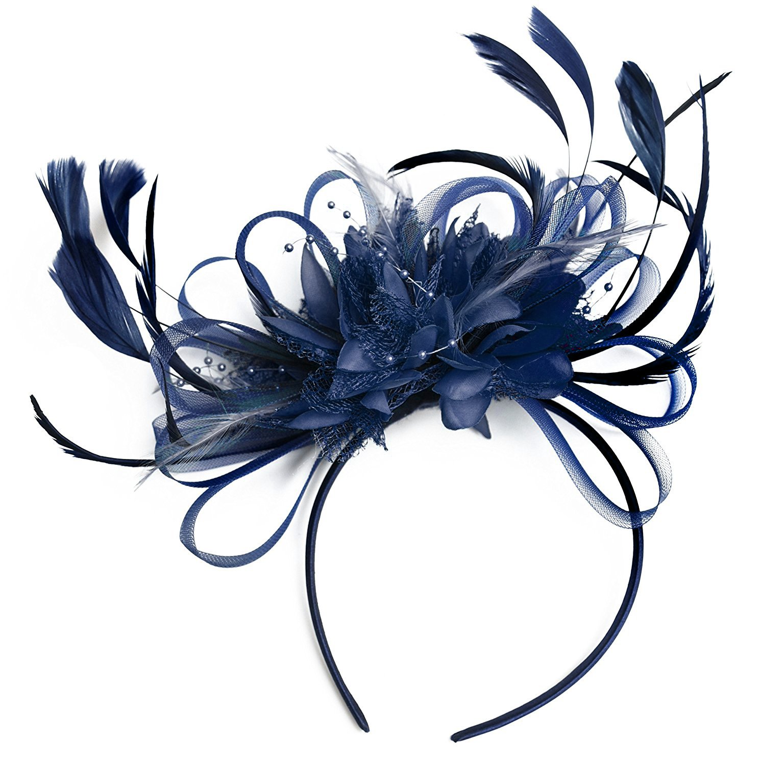 Navy Blue Fascinator for Weddings Headband Royal Ascot Races Ladies, Navy blue, Unisize