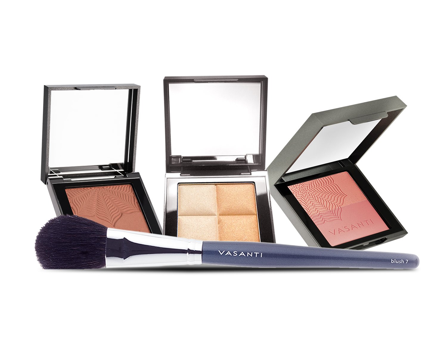 Vasanti Complexion Kit - Highlighter/Bronzer/Blush + bonus Blush Brush