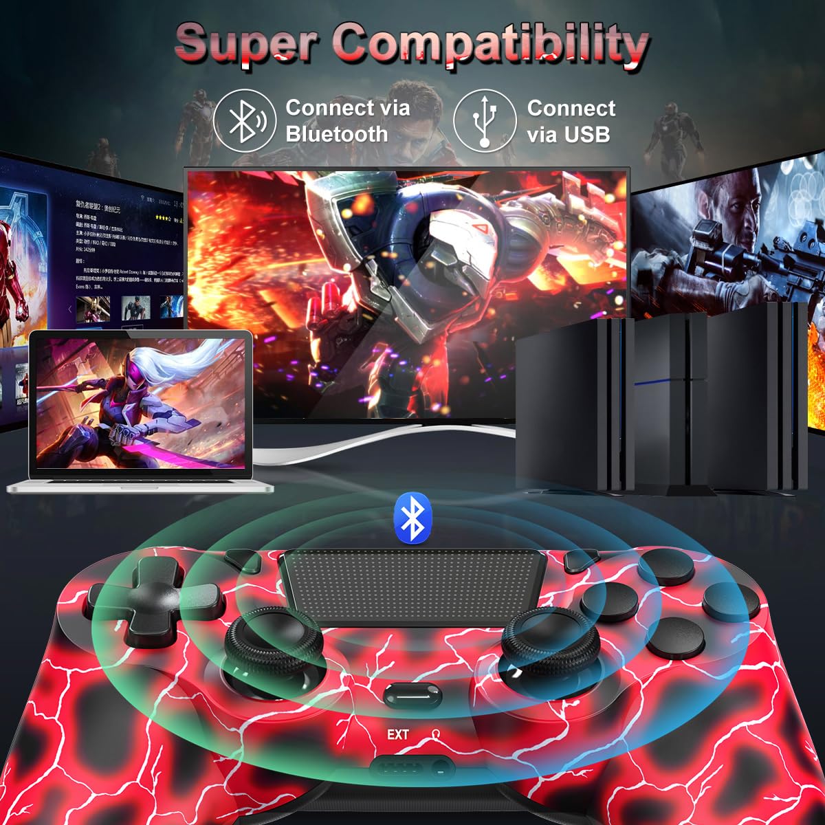 SHINXIN Wireless Controller Compatible with PS4, with Dual Vibration/ 6-Axis Motion Sensor/Speaker/Audio Jack/Touch Pad/Share Button