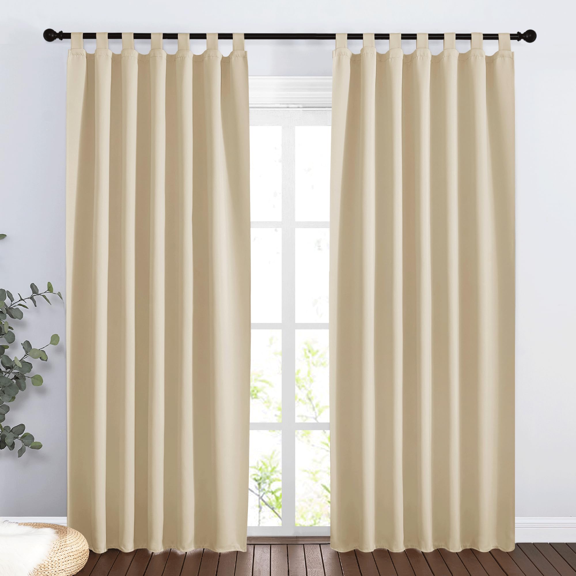PONY DANCE Blackout Curtain - Thermal Insulated Curtain with Tabs for Entrance Door/Windows Energy Saving Polyester Fabric, W140 x H200cm, Yellow Beige, 2 Pieces — image 1