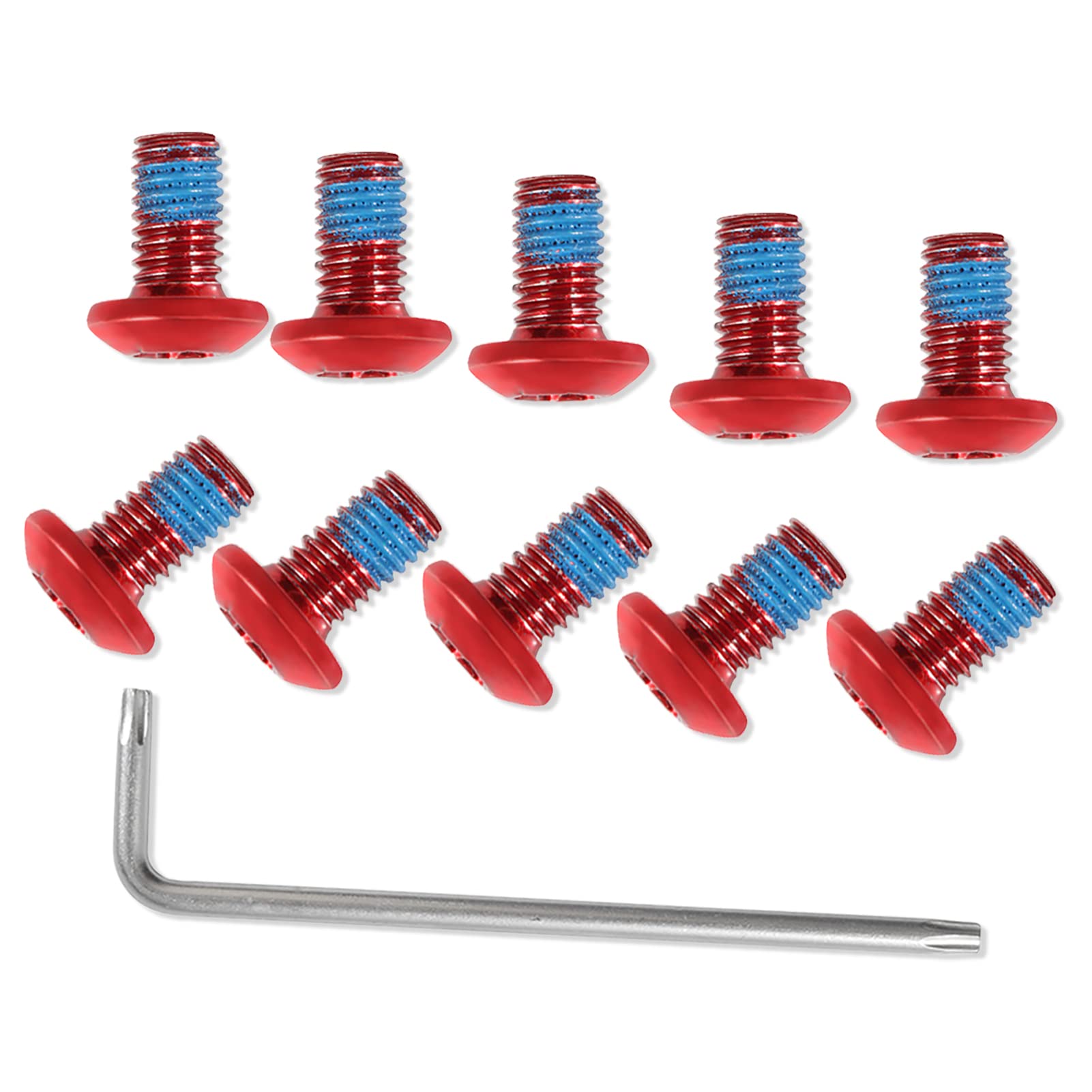 LEONTOOL 12 Pcs Bicycle Disc Brake Bolts M5x10mm MTB Rotor Bolts Red Bicycle Rotor Screws with 1 Pcs T25 Torx Wrench L for Road Bike Mountain Bike