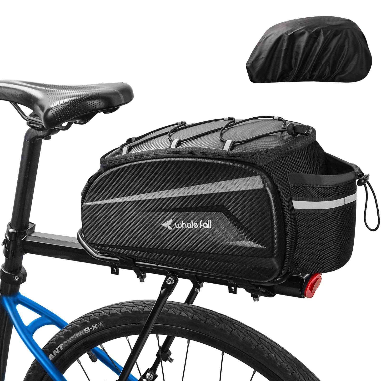 Photo 1 of whale fall 10L Bike Trunk Bag - Waterproof Hard Shell Rear Rack Bag with Rain Cover