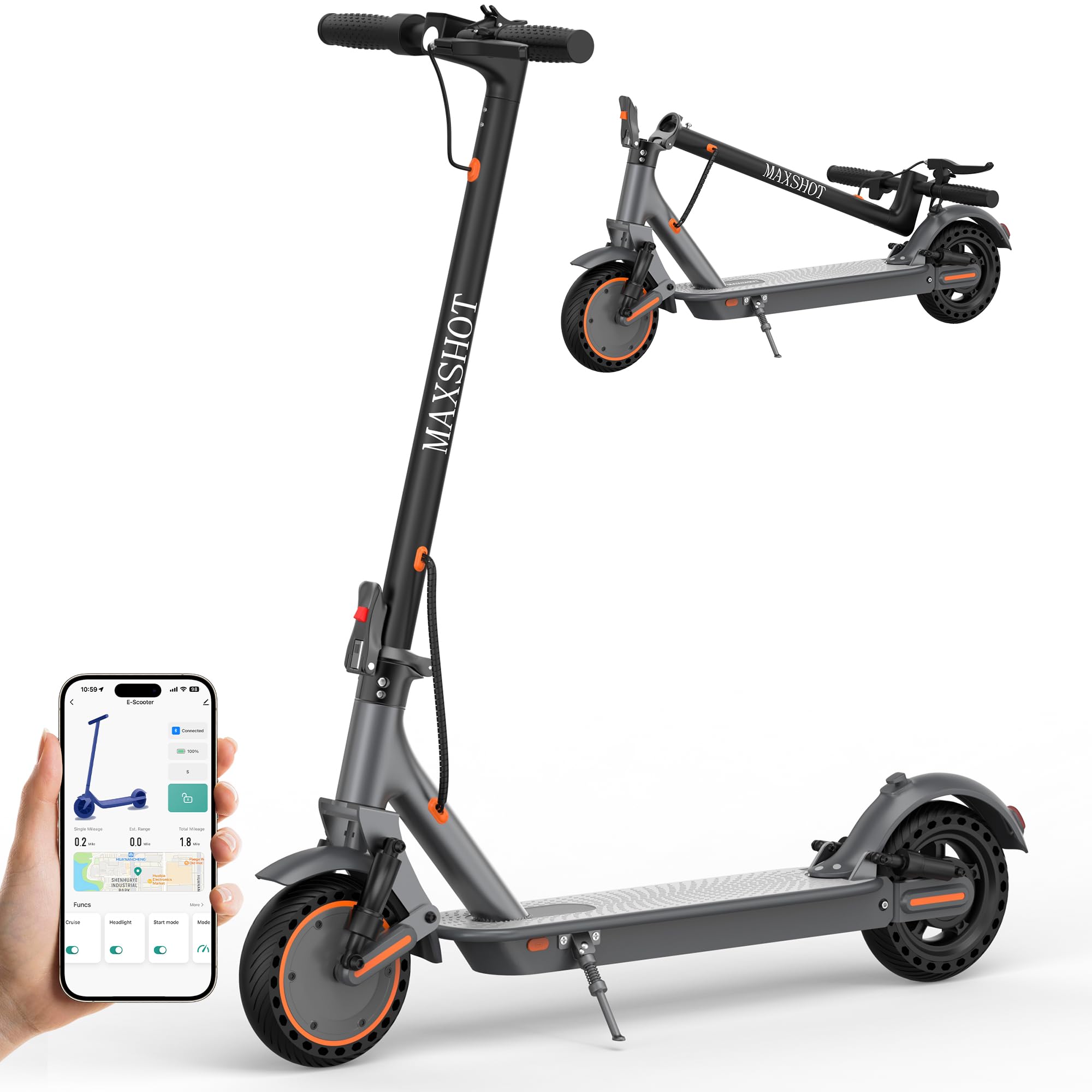 MAXSHOT Electric Scooter for Adults, 8.5/10/14" Tires, 19/22Mph, 350W/500W Motor, 21-28 Miles Range, Folding E-Scooter with Dual Suspension,APP(V1/SPRO/MAX/PRO/X1/X1PRO) Image