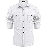 COOFANDY Men's Western Cowboy Shirts Long Sleeve Cotton Casual Button Down Work Shirt with Pockets
