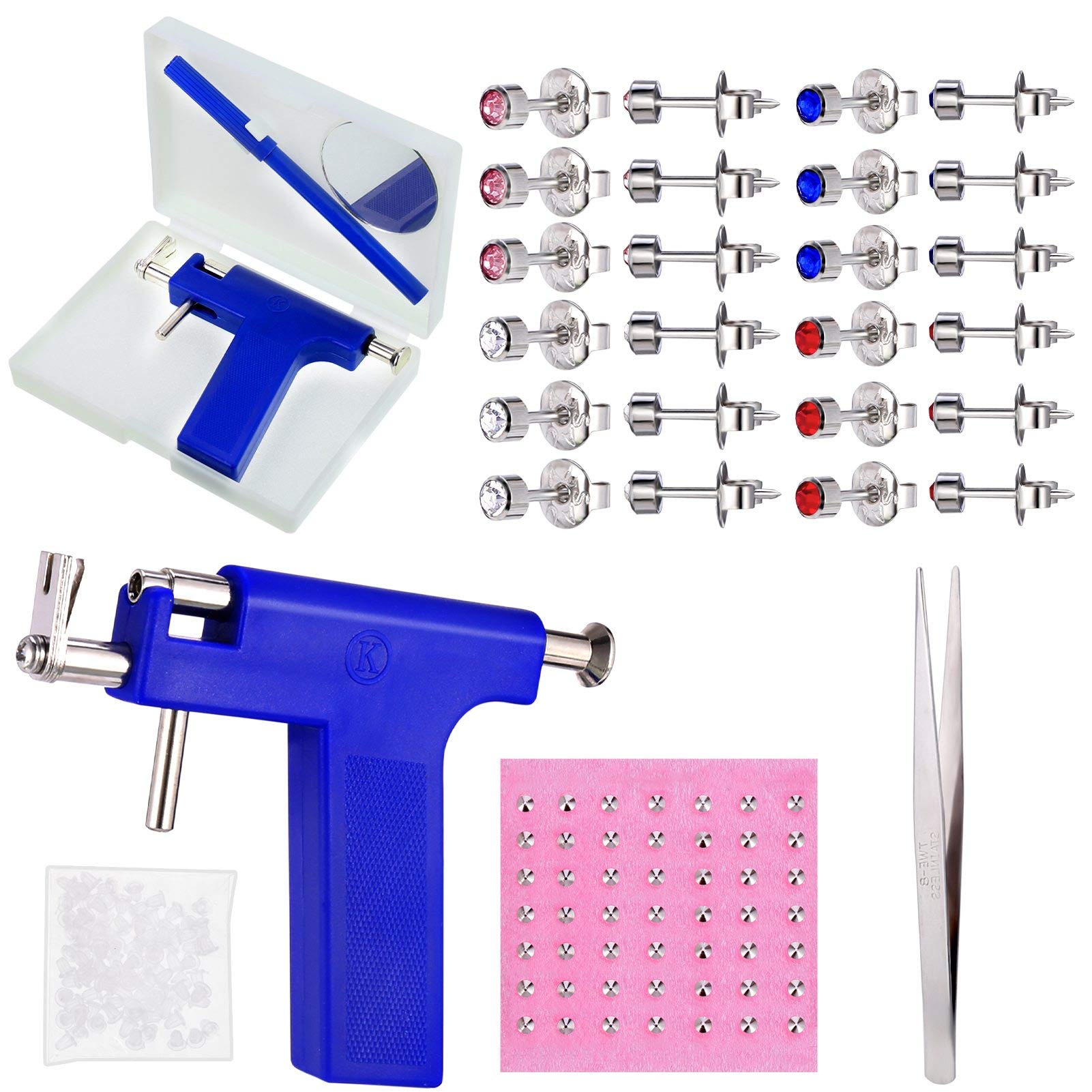 SOSPIRO Ear Piercing Gun Set Stainless Steel Body Piercing Tool Safety Ear Nose Navel Body Piercing Gun Professional Painless Body Piercing Tool with 122 Pcs Earring Studs