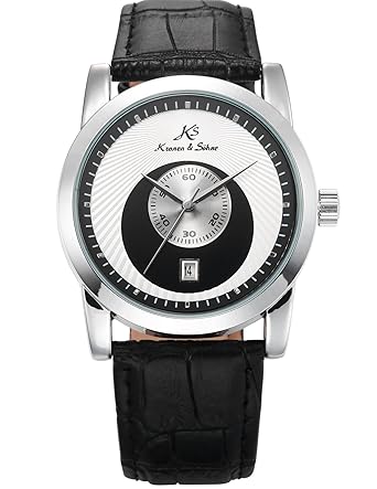 KS Herren Armbanduhr Schwarz Silber Mechanische Uhr Datum Anzeige Leder Band KS331