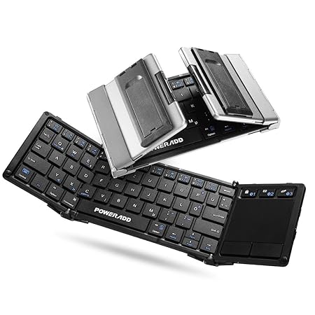 POWERADD Bluetooth Faltbare Tri-fold Tastatur mit Touchpad für iOS, Android, Windows, PC, Tablets und Smartphone