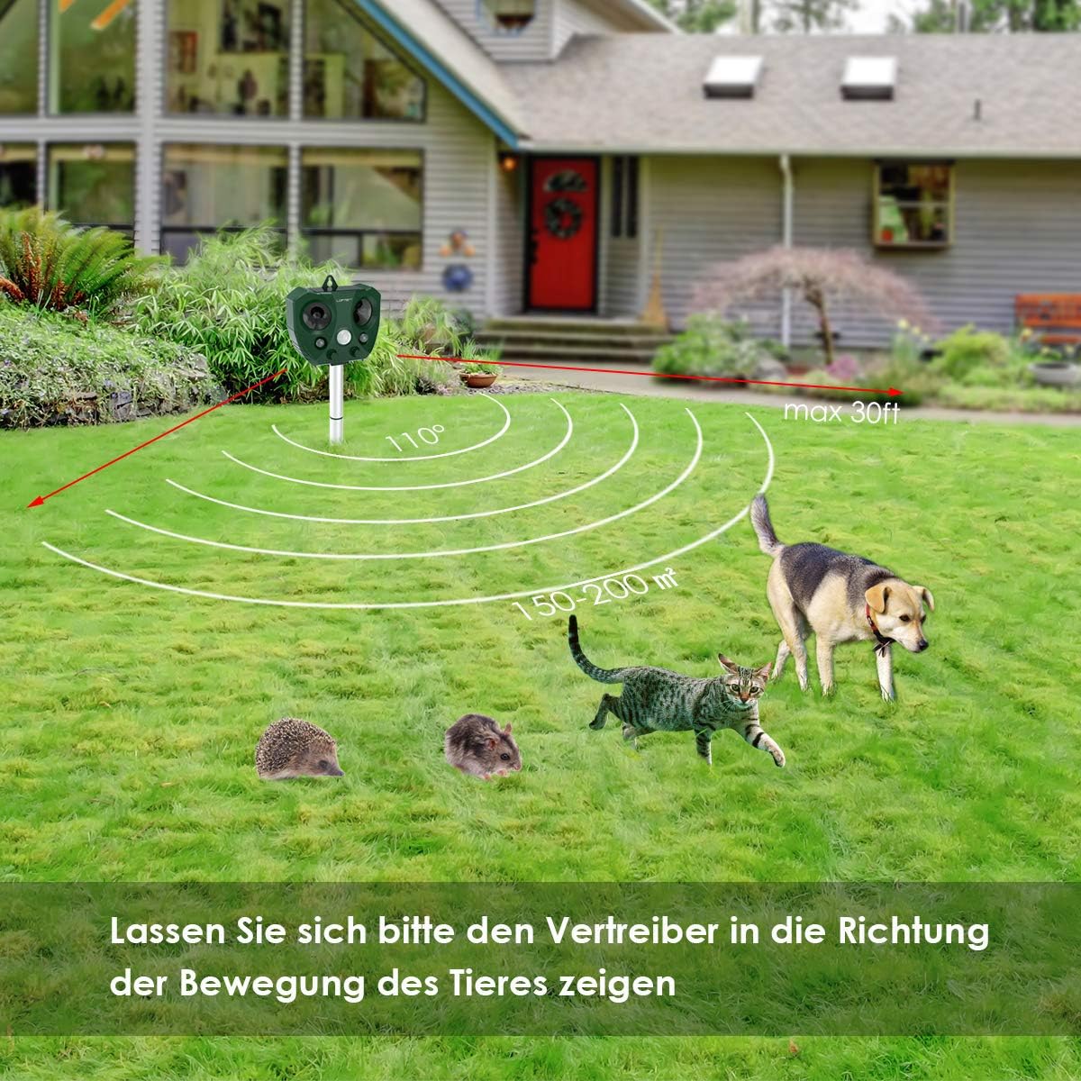 Lofter Katzenschreck Ultraschall Solar Maulwurf Vertreiber Marderabwehr Tierschreck Mit Pir Bewegungsmelder Und Blitz Gegen Katzen Hunde Marder Tierabwehr Wetterfest Und Wasserdicht Amazon De Garten