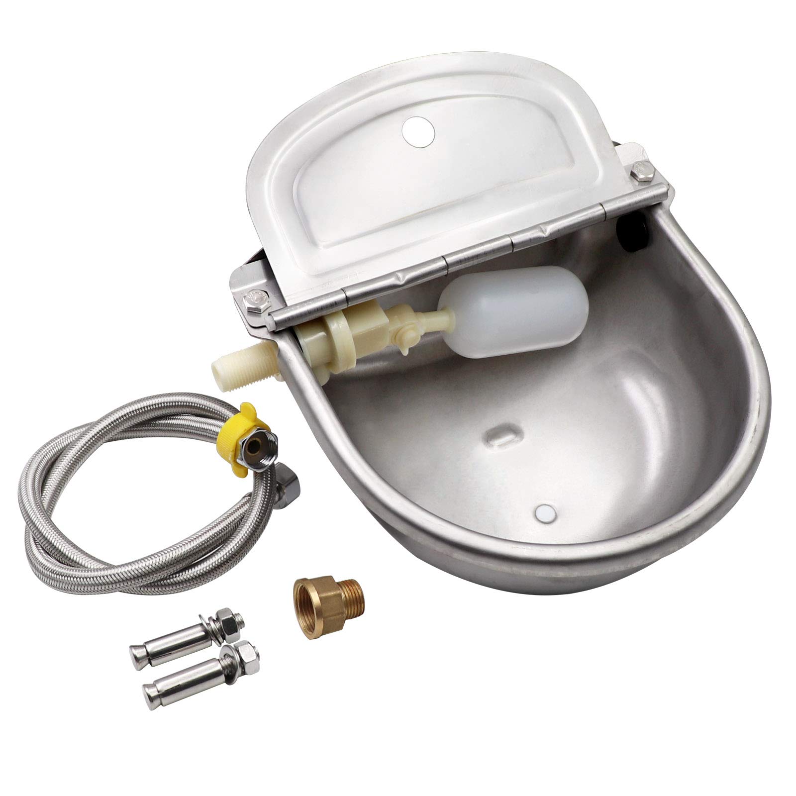 Svauoumu Automatic Cattle Water Trough, Stainless Steel Water Trough Livestock Water Bowl with Adjustable Ball Valve and Drain Holes for Cattle Pig Sheep Goat Horse Dog Water Trough Farm Supplies