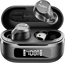 TOZO NC9 Hybrid Active Noise Cancelling Wireless Earbuds, 6 Mics ENC Clear Call, IPX8 Waterproof, in Ear Bluetooth 5.3 Headphones Stereo Bass Ear Buds 59H Playtime with LED Display 32 EQs via APP