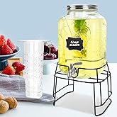 2 Gallon Glass Drink Dispensers For Parties,Beverage Dispensers With Stand And 100% Leakproof Stainless Steel Spigot.Glass Water Jug Dispenser,Lemonade Dispenser,Mason Jar.
