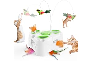 PANRIO 3-in-1 Interactive Cat Toys for Indoor Cats,Automatic Kitten Toy,Flying Bird,6 Holes Mole,Rotating Feather, Rechargeable USB Interactive Cat Feather Toys for Bored Indoor Cats