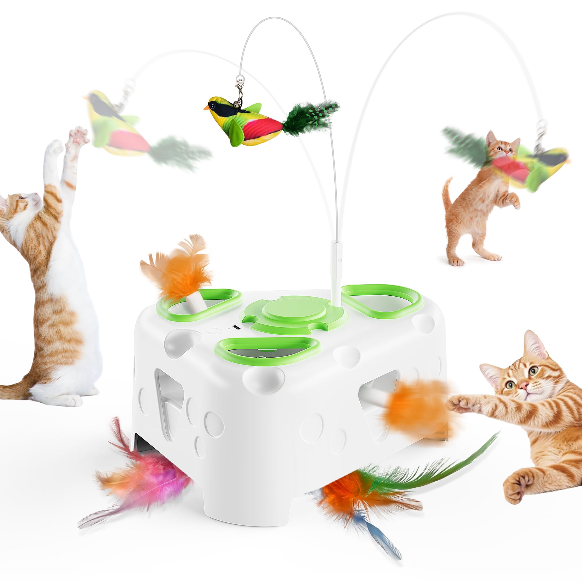 Photo 1 of PANRIO 3-in-1 Interactive Cat Toys for Indoor Cats,Automatic Kitten Toy,Flying Bird,6 Holes Mole,Rotating Feather, Rechargeable USB Interactive Cat Feather Toys for Bored Indoor Cats