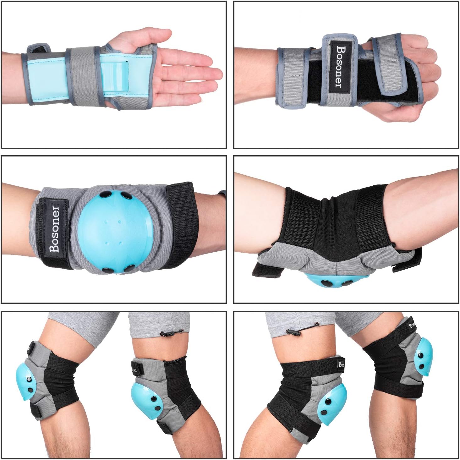 BOSONER Adult/Child Knee Pads Elbow Pads Guards Protective Gear Set for Cycling Bike Skateboarding Inline Roller Skating Bicycle Scooter, Wrist Guards Youth Kids Adults for Multi-Sports Outdoor : Sports & Outdoors
