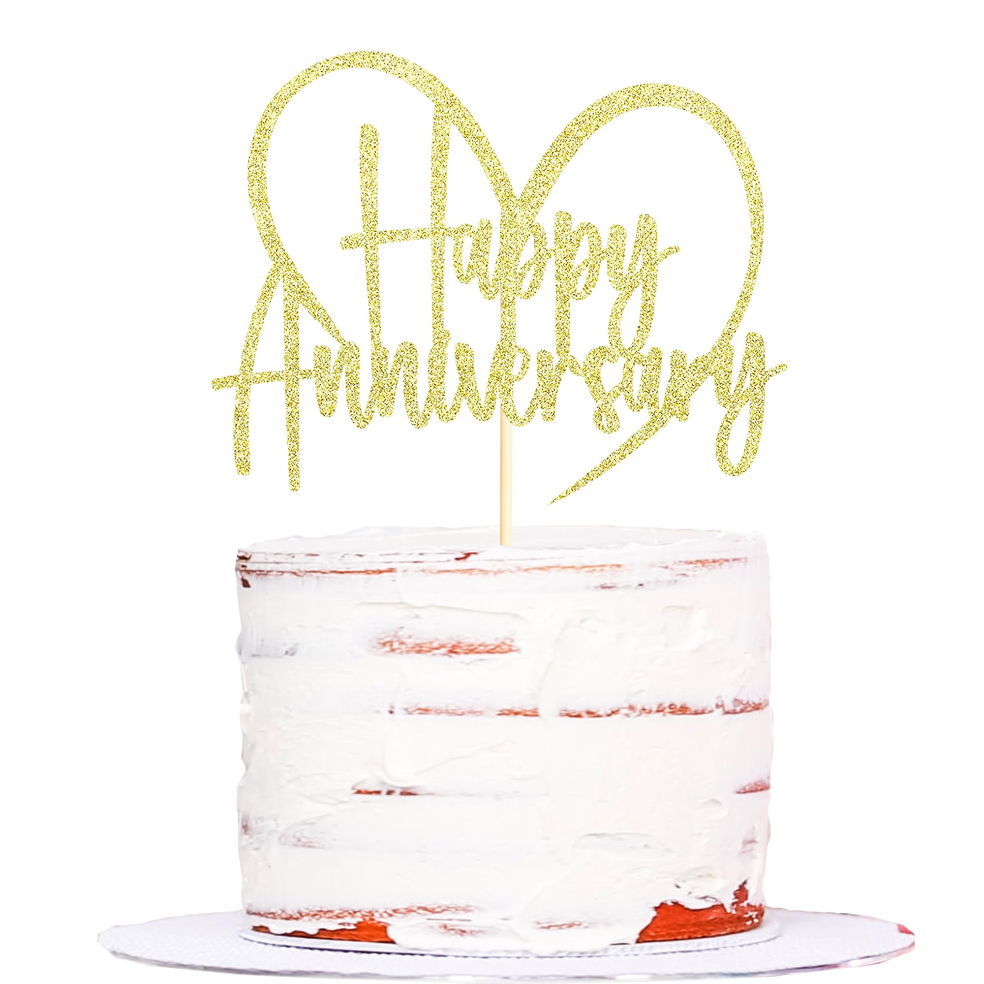 Sumerk 1 PC Happy Anniversary Cake Topper Wedding Cake Toppers Decorations Anniversary Party Decoration Gold