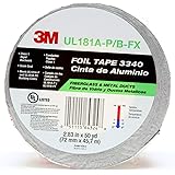3M Aluminum Foil Tape 3340, 2.5" x 50 yd, 4.0 mil, Silver, HVAC, Sealing and Patching Hot and Cold Air Ducts, Fiberglass Duct